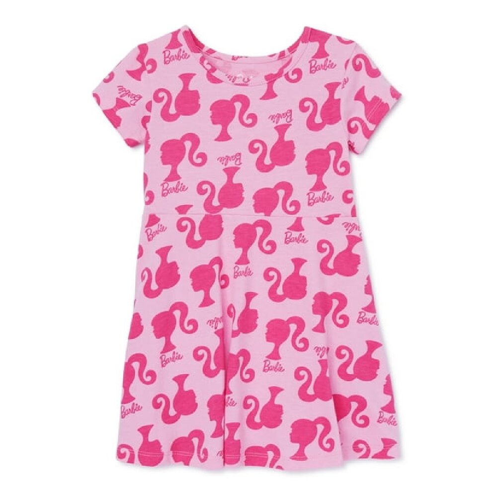 Cute Barbie Print Skater Dress For Toddler Girls, Super-Soft Cotton Size 2T - 5T